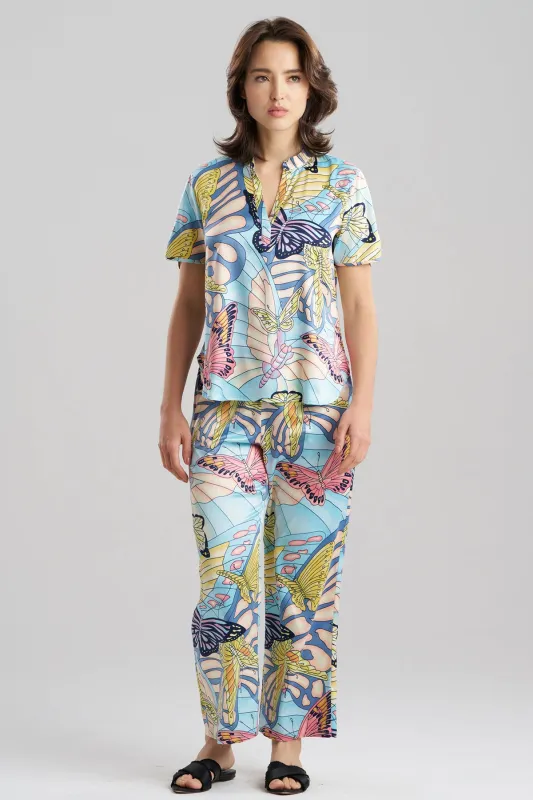 Papillon Printed Satin Mandarin Short Sleeve PJ Set made by Natori