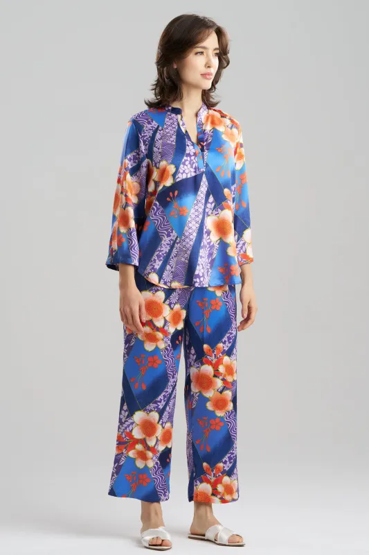 Magnolia Printed Satin Mandarin PJ Set made by Natori