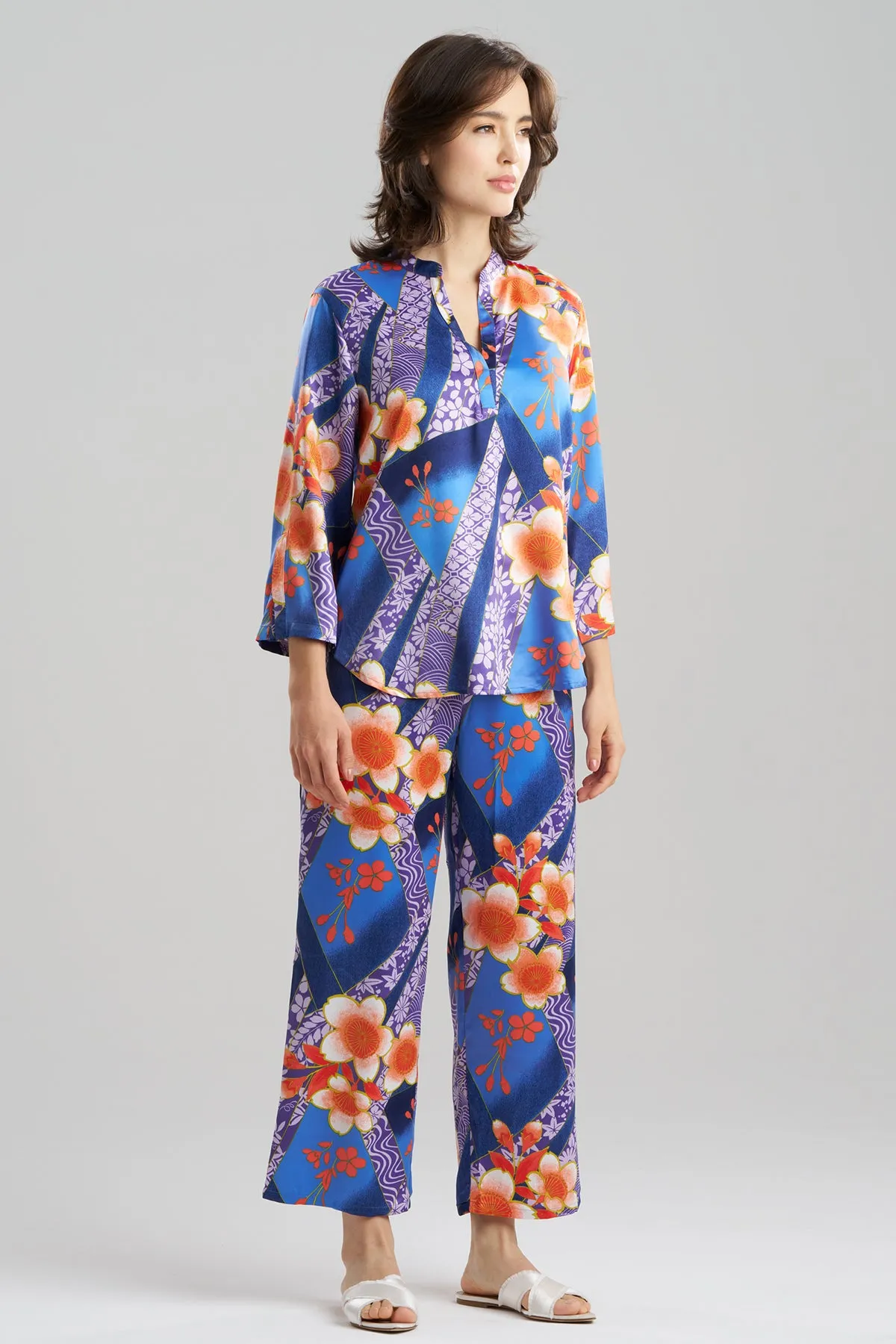 Magnolia Printed Satin Mandarin PJ Set sold by Natori