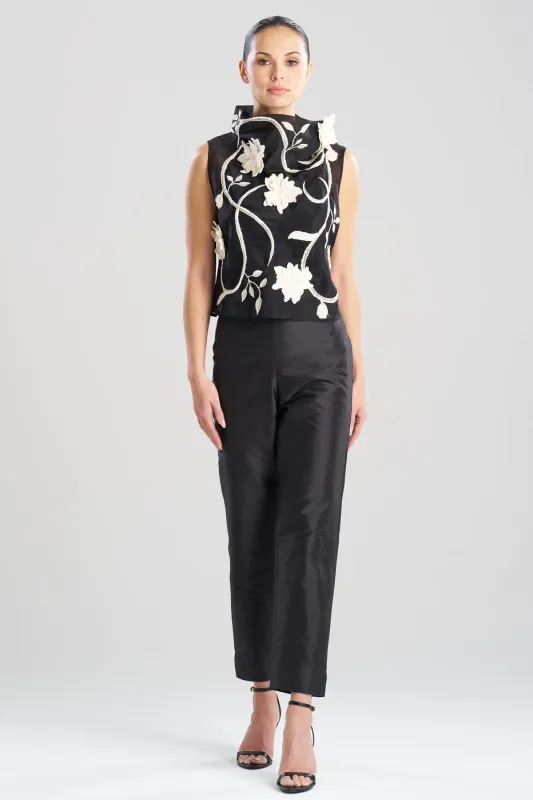 Couture Silk Organza Embellished Funnel Neck Top made by Natori