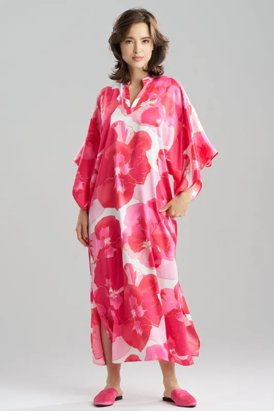 Floria Printed Satin Mandarin Caftan made by Natori