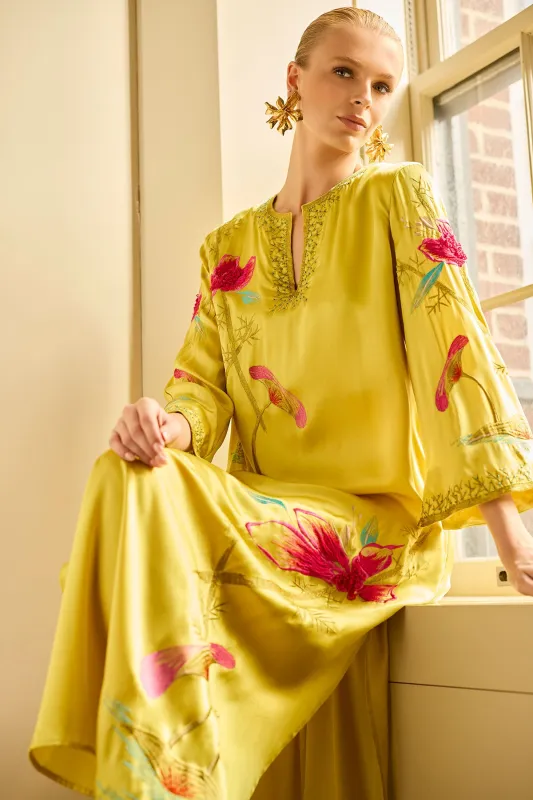 Couture Bali Embroidered Silk Caftan made by Natori