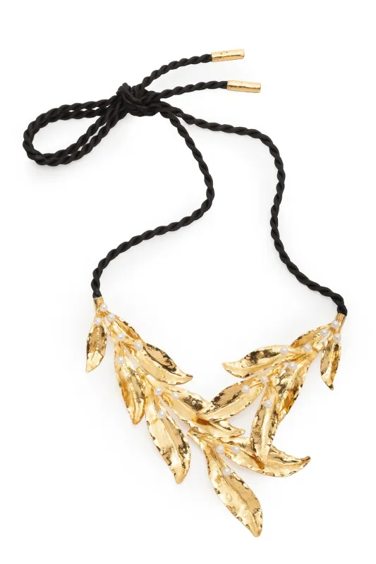 Fresh Water Pearl & Gold Plated Cluster Leaf Necklace sold by Natori