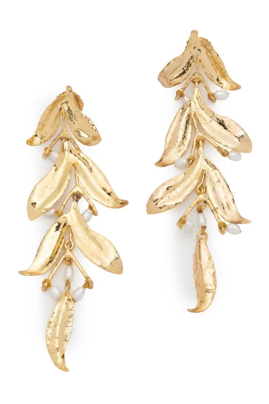 Fresh Water Pearl & Gold Plated Drop Leaf Pierced Earrings sold by Natori