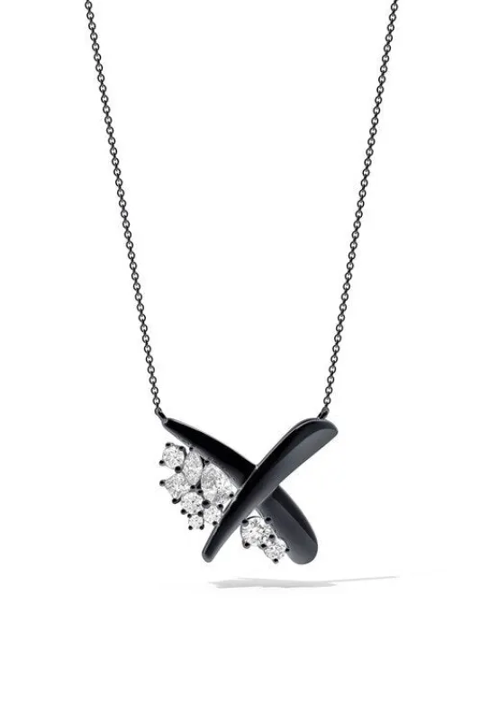 Sumi Stroke Midnight Silver Waterfall White Topaz Pendant Necklace made by Natori