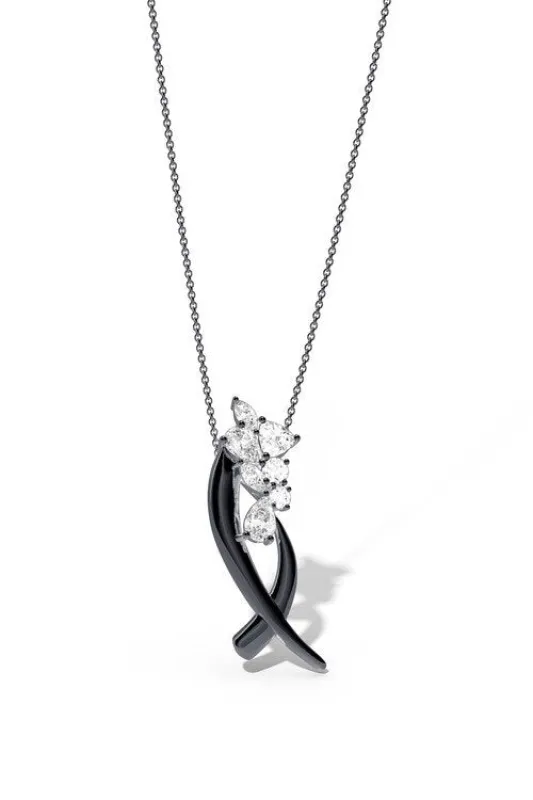 Sumi Stroke Midnight Silver Cascading White Topaz Slider Pendant Necklace made by Natori