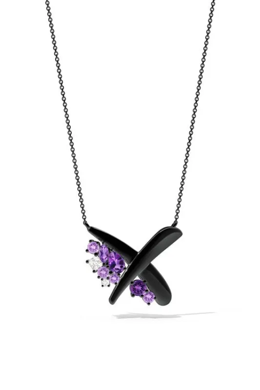 Sumi Stroke Midnight Silver Waterfall Amethyst Ombre Pendant Necklace made by Natori