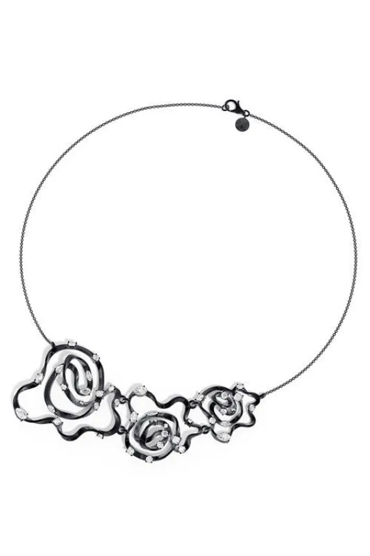 Sakura Midnight SIlver White Topaz Asymmetrical Necklace made by Natori