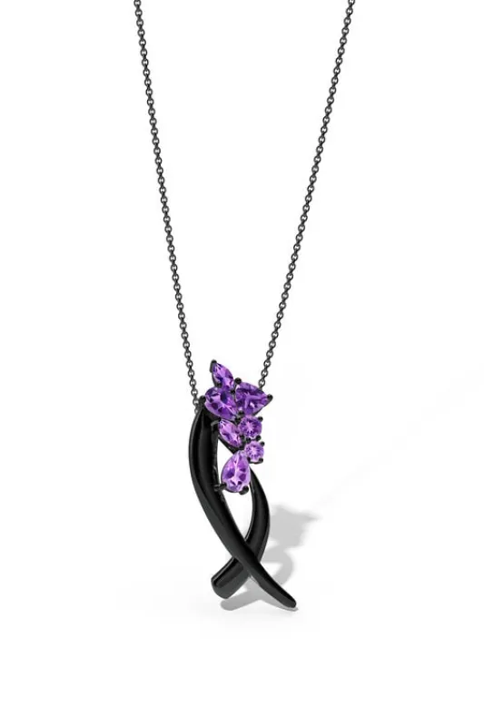 Sumi Stroke Midnight Silver Cascading Amethyst Ombre Slider Pendant Necklace made by Natori
