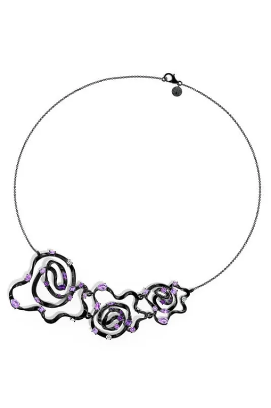 Sakura Midnight Silver Ombre Amethyst Asymmetrical Necklace made by Natori