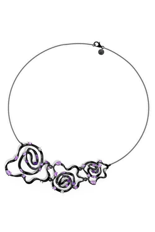 Sakura Midnight Silver Ombre Amethyst Asymmetrical Necklace sold by Natori