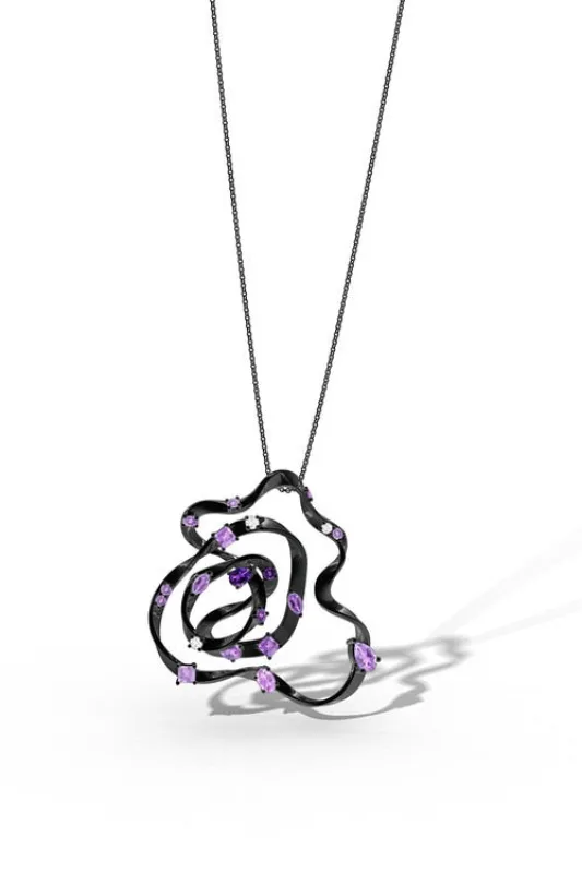 Sakura Midnight Silver Amethyst Ombre Large Pendant Necklace made by Natori