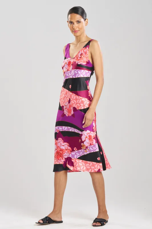 Floral Tapestry Satin Slip Dress made by Natori