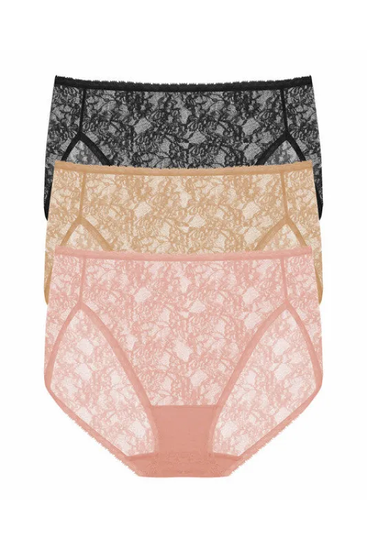 Bliss Allure One-Size Lace French Cut Brief 3-Pack sold by Natori