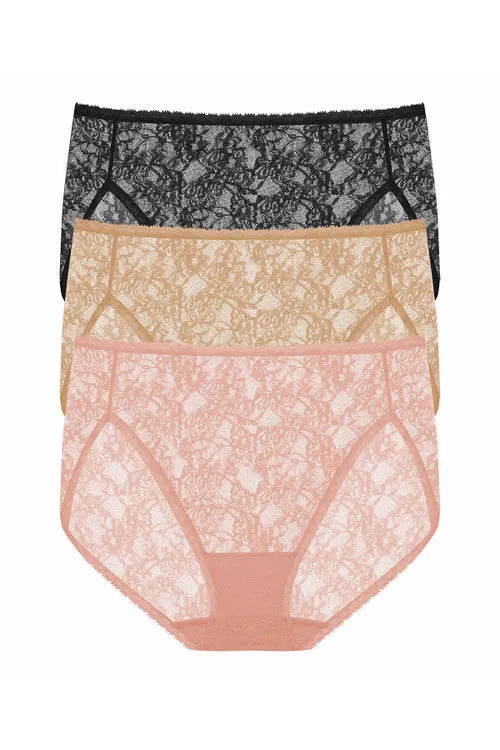 Bliss Allure One-Size Lace French Cut Brief 3-Pack sold by Natori