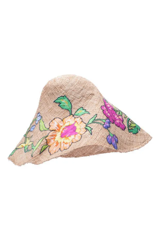 Junko Embroidered Raffia Hat sold by Natori