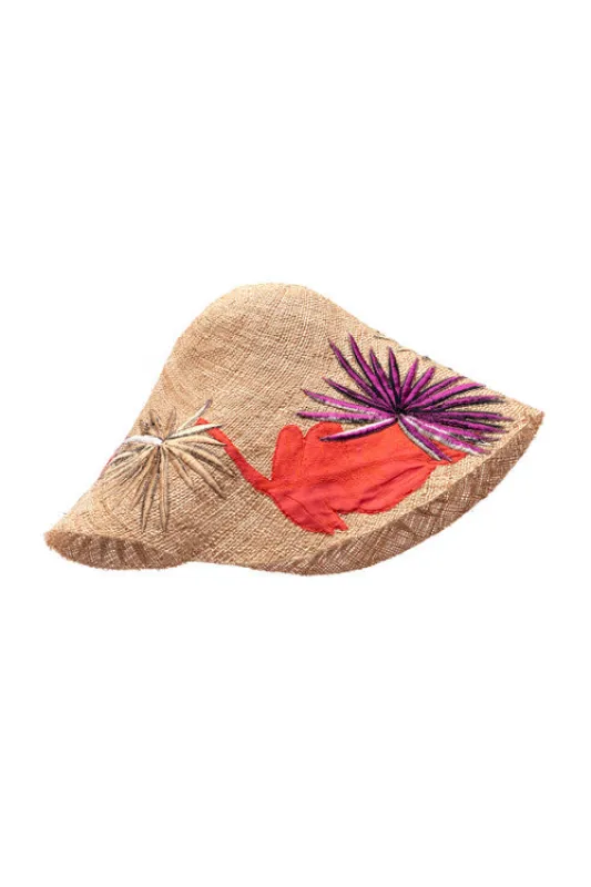 El Nido Embroidered Raffia Hat sold by Natori