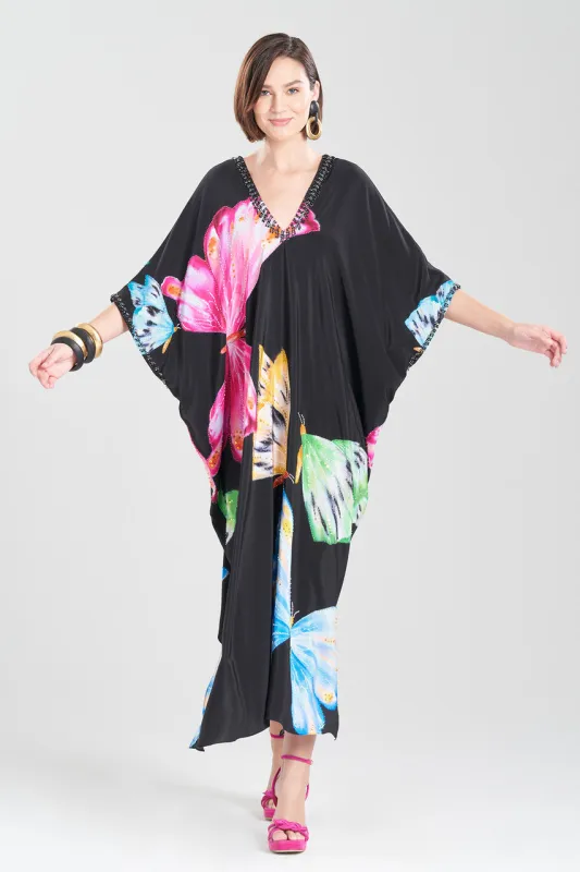 Couture Kyoko Butterfly Embellished Silk Caftan made by Natori