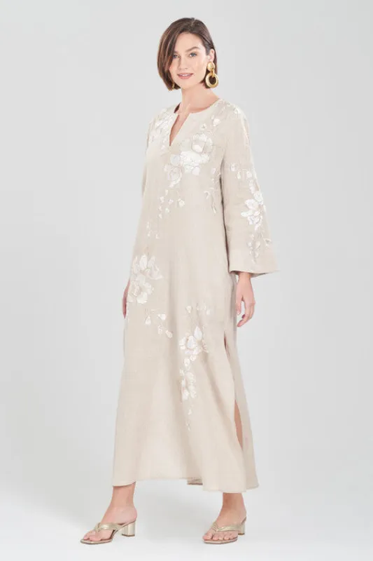Linen Embroidered Slit Caftan sold by Natori