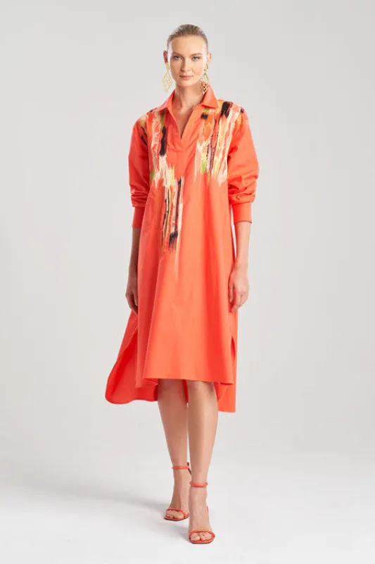 Cotton Poplin Oversized Half Placket Embroidered Shirtdress sold by Natori
