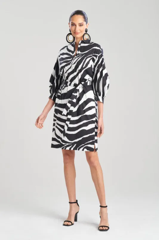 Zebra Cotton Poplin Balloon Sleeve Belted Shirtdress sold by Natori