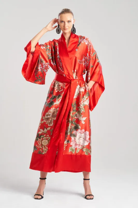 Kairaku Garden Charmeuse Drop Sleeve Silk Robe made by Natori