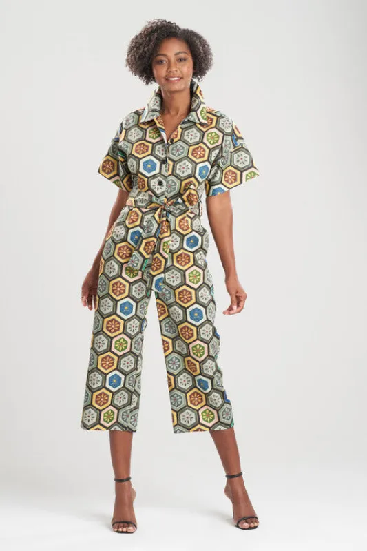 Mitsu Printed Cotton Sateen Crop Jumpsuit made by Natori