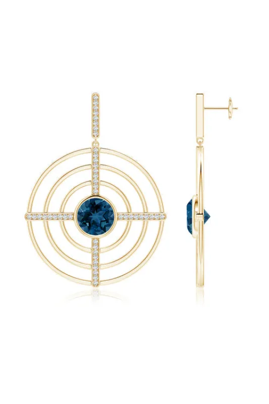 Infinity Concentric Circle 14K Gold and London Blue Topaz Earrings made by Natori