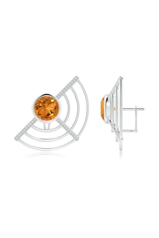 Infinity Half Concentric Circle 14K Gold and Citrine Button Studs made by Natori