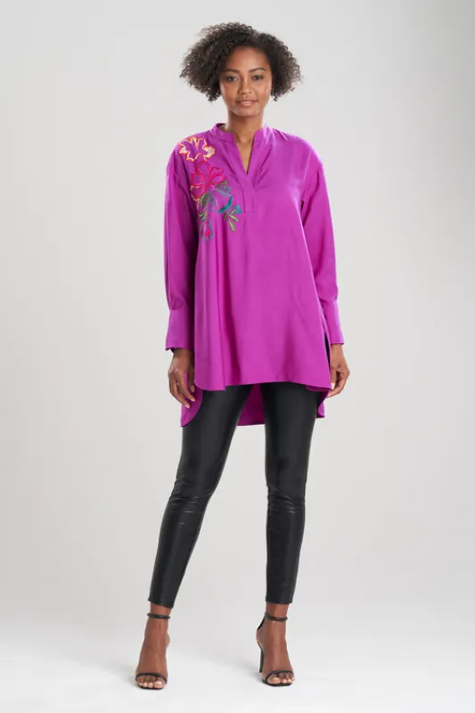 Cotton Silk Half Placket Embroidered Shirt sold by Natori