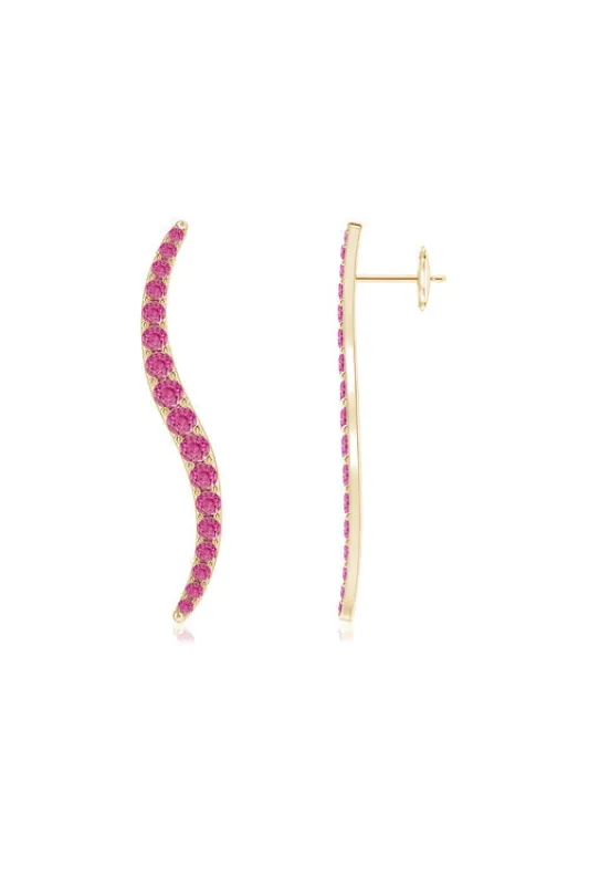 Shangri-La Brushstroke 14k Gold and Pink Sapphire Stud Earrings sold by Natori