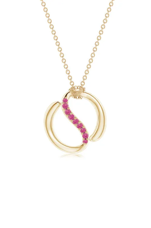 Shangri-La Yin-Yang 14K Gold and Pink Sapphire Knot Chain Pendant Necklace sold by Natori