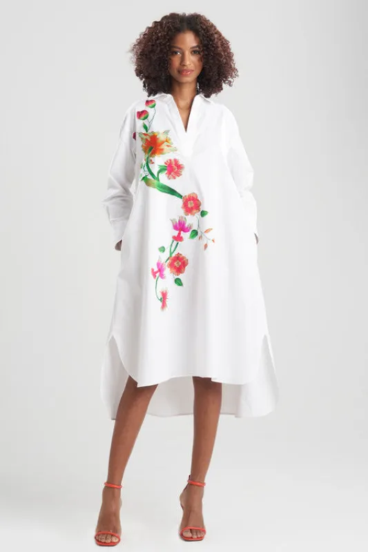 Cotton Poplin Chikayo Embroidery Oversized Shirtdress sold by Natori