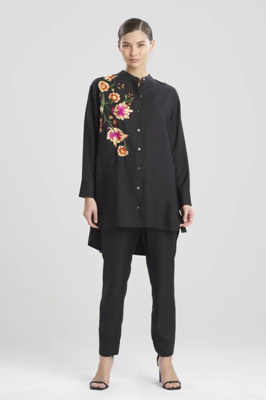 Cotton Silk Oversized Embroidered Shirt made by Natori
