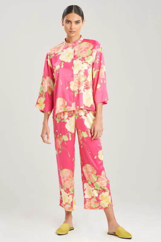 Bouquet-Printed Matte Satin Mandarin PJ sold by Natori