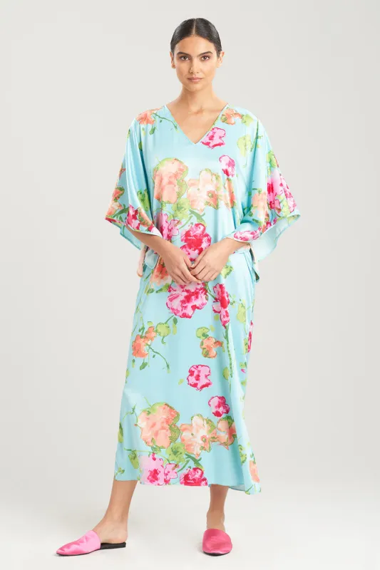 Bouquet-Printed Matte Satin Caftan sold by Natori