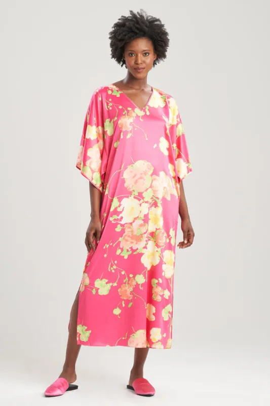 Bouquet-Printed Matte Satin Caftan sold by Natori