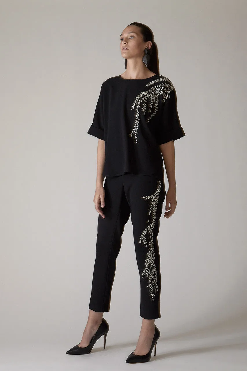 Solid Crepe T-Shirt Top With Embroidery sold by Natori product image thumbnail 3