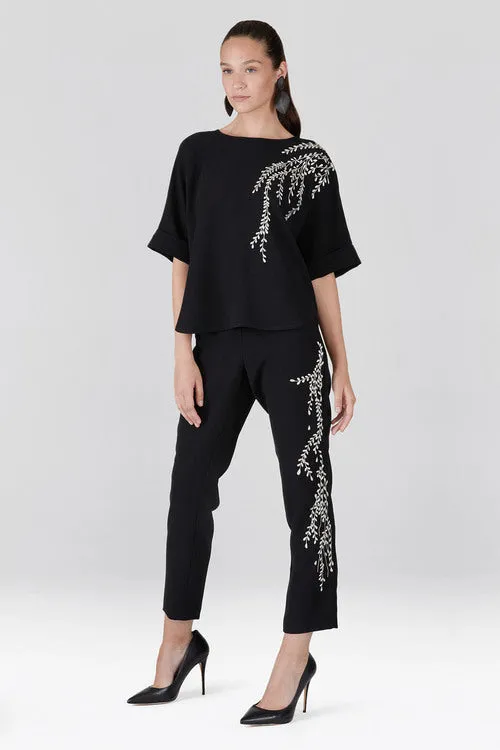 Solid Crepe T-Shirt Top With Embroidery sold by Natori product image thumbnail 5