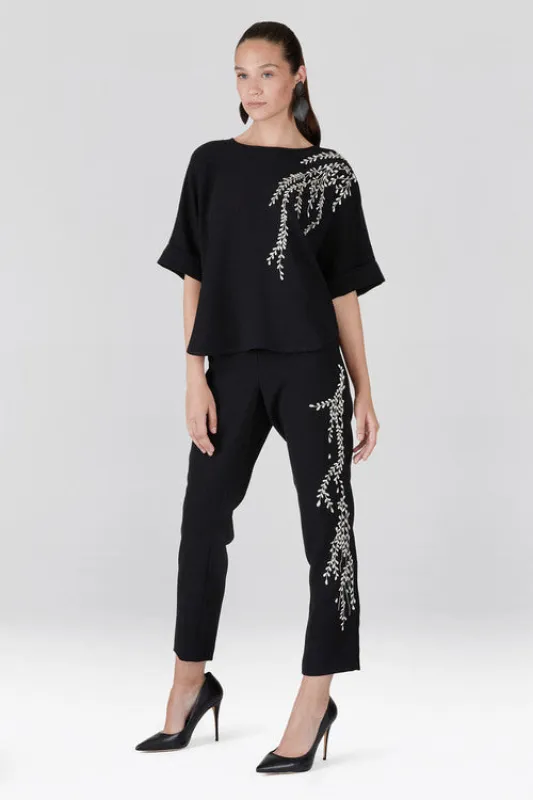 Solid Crepe T-Shirt Top With Embroidery made by Natori