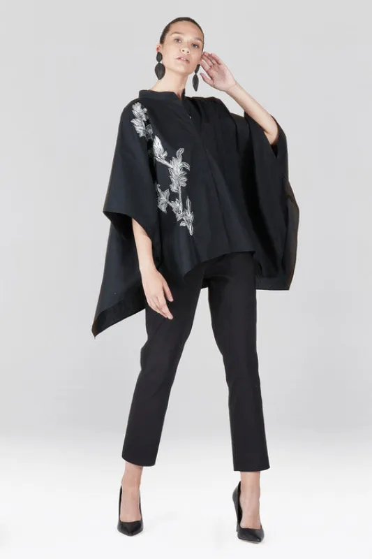 Cotton Poplin Poncho Top With Embroidery made by Natori