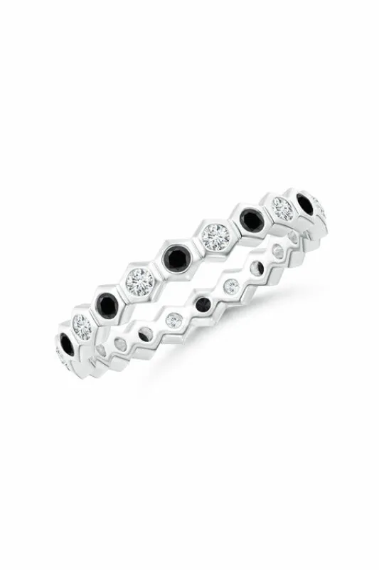 Indochine 14k Hexagon Black & White Diamond Stacking Eternity Band Ring sold by Natori