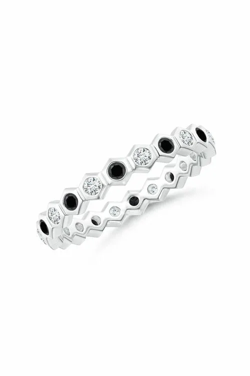 Indochine 14k Hexagon Black & White Diamond Stacking Eternity Band Ring sold by Natori