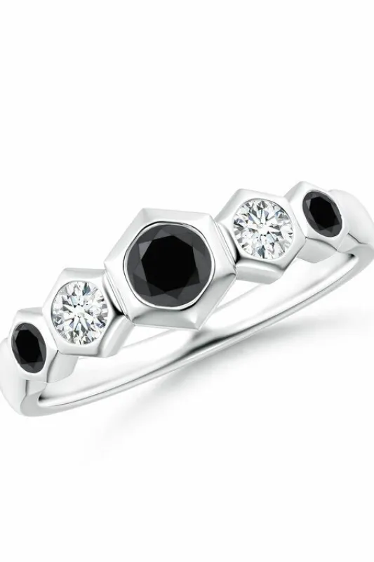 Indochine 14k Black & White Diamond Tapering Hexagon Stacking Ring sold by Natori
