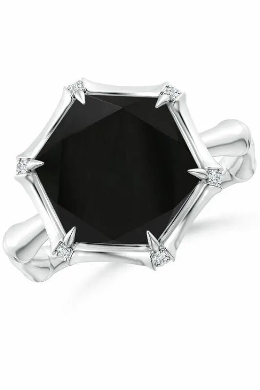 Indochine 14k Black Onyx & Diamond Bamboo Frame Ring sold by Natori