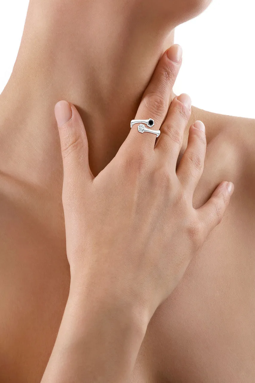 Indochine 14k Black & White Diamond Bamboo Bypass Ring sold by Natori product image thumbnail 5