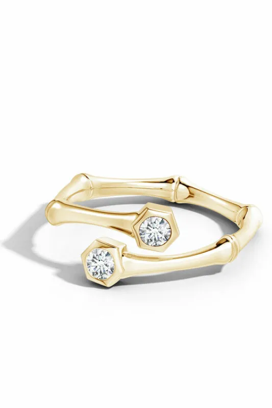 Indochine 14k Black & White Diamond Bamboo Bypass Ring sold by Natori