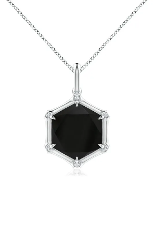 Indochine 14k Hexagon Black Onyx Diamond Necklace made by Natori