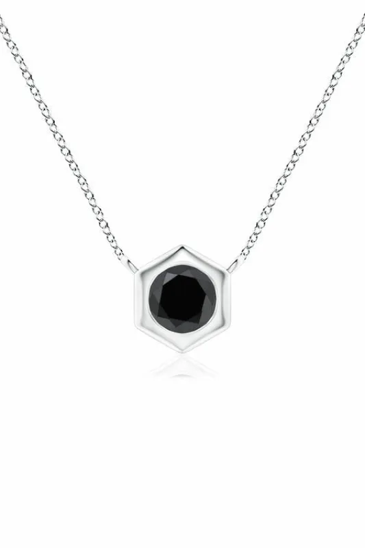 Indochine 14k Hexagon Frame Black Diamond Solitaire Necklace made by Natori