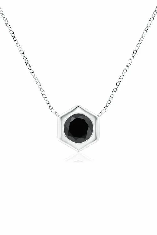 Indochine 14k Hexagon Frame Black Diamond Solitaire Necklace sold by Natori